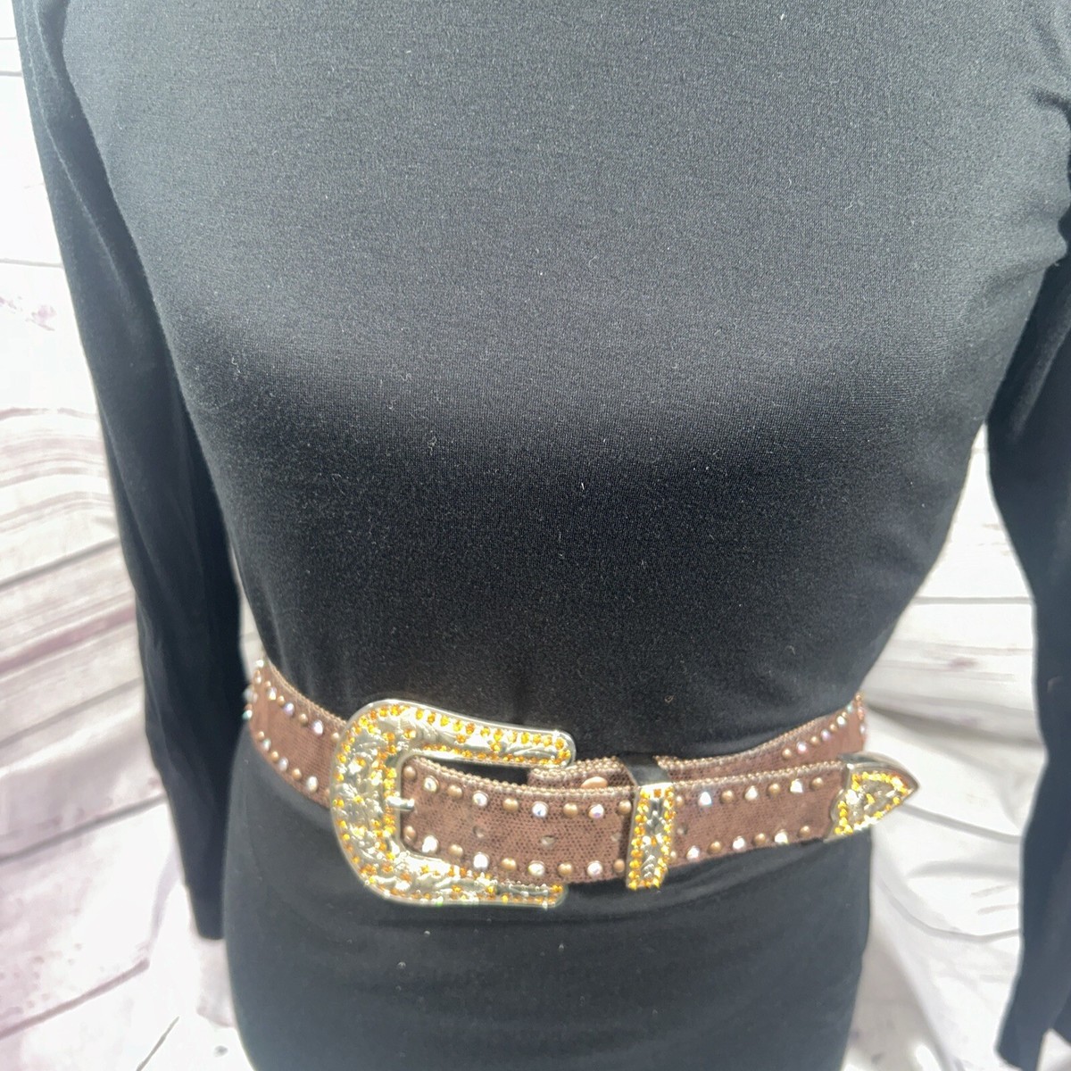 Women\'s Genuine Leather Snakeskin Rhinestone Western Belt SZ S/M Genuine Snakeskin Leather Belt Gold Shiny Southwestern  main image 3
