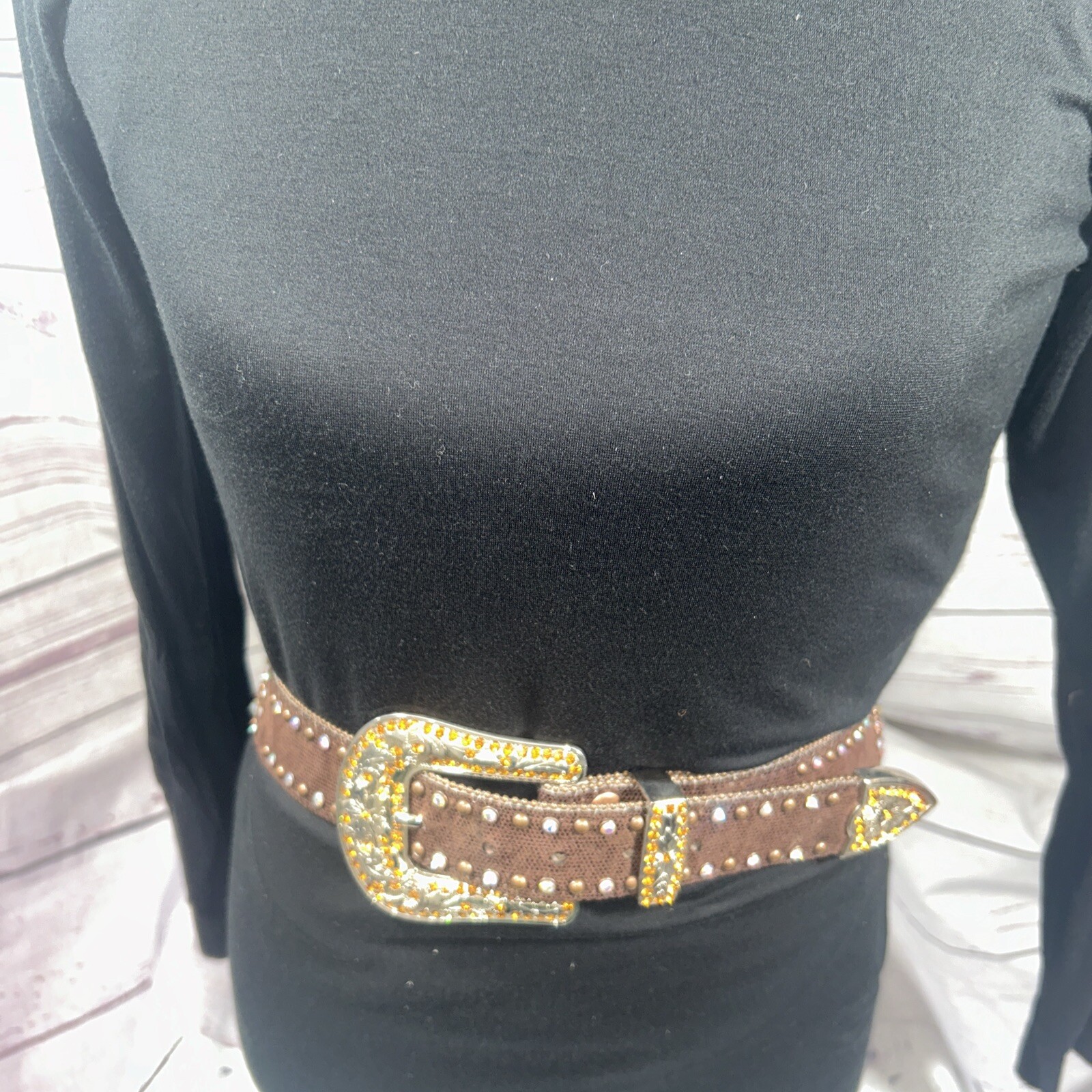 Leather Belt Womens XL Snake Print Rhinestone Western Cowgirl Bling Studded-image