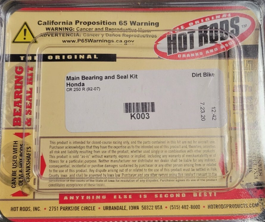 Hot Rods K003 Hot Rods 92-07 CR 250 R Main Bearing & Seal Kit