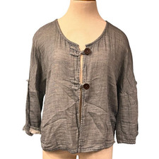 Et' Lois 2 Button Jacket Lightweight Cotton Lagenlook Size Xs Blue Made In Usa