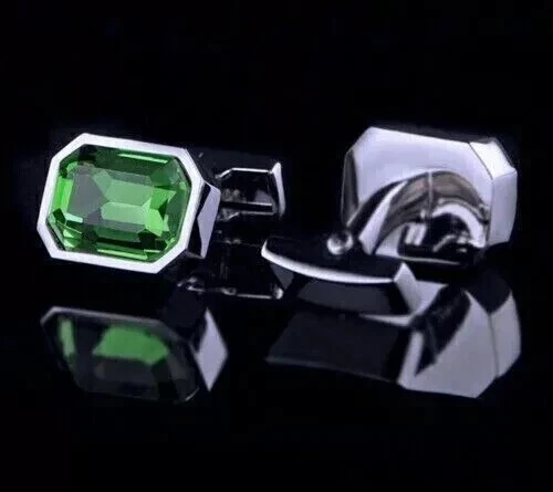 Gemelos para hombre 4 quilates corte esmeralda creados en laboratorio verde esmeralda acabado oro blanco 14K Foto 3 de 4