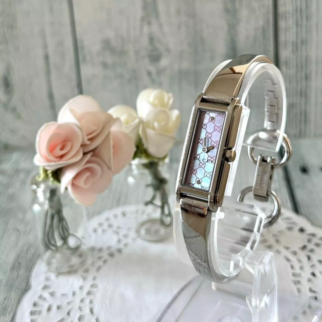 Montre GUCCI 109G Lectangulaire Carrée Quartz Cadran Rose Femme Vintage Fonctionne
