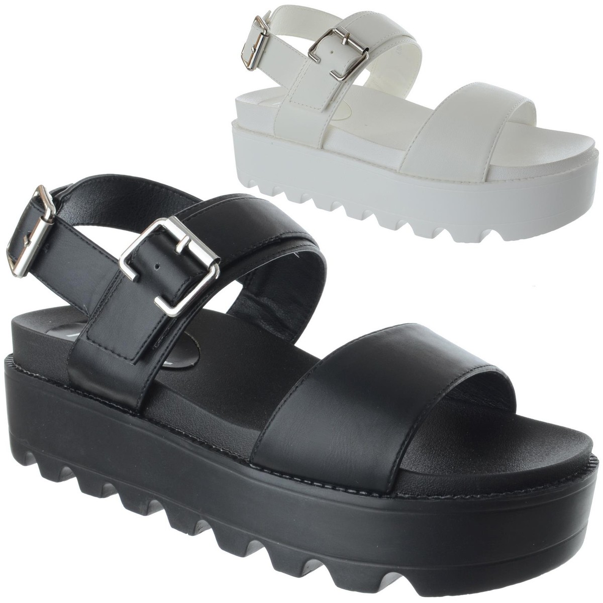 WOMENS CHUNKY SOLE GLADIATOR WEDGES LADIES STRAPPY PLATFORM SANDALS SHOES  SIZE