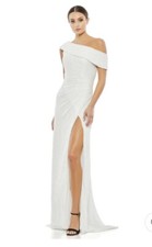 Ieena For Mac Duggal White One-Shoulder  Ruched Sequins Size 4 $398 Bride