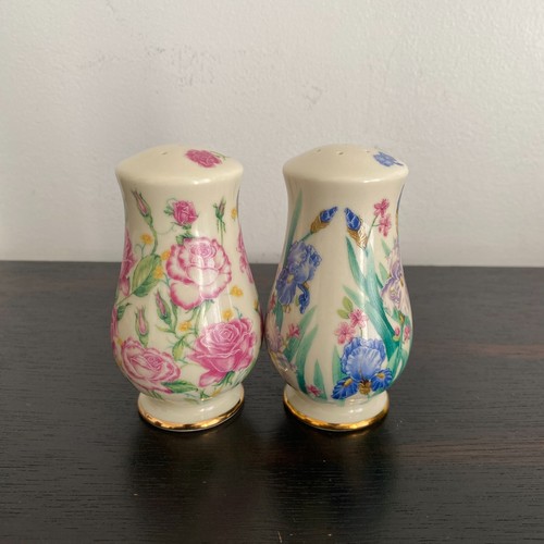 Lenox Porcelain Salt & Pepper Shaker Set Flower Blossom Collection Iris & Roses - Picture 2 of 4