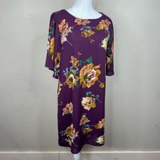 Everly M Purple Floral Shift Dress Knee Length Flowers Casual Comfort