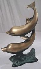 Vtg Brass Dolphin Sculpture Nautical Ocean Beach Decor Gold Tone
