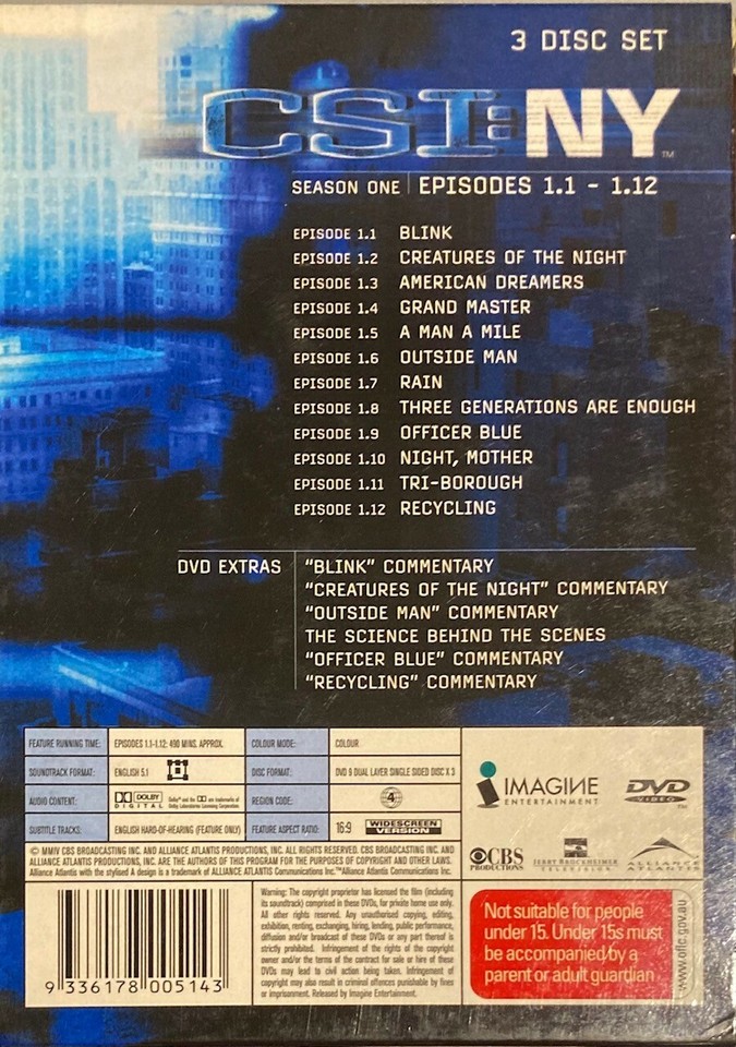 CSI NY Season 1 Eps 0112 (DVD, 2004, 3Disc Box Set) BRAND NEW eBay