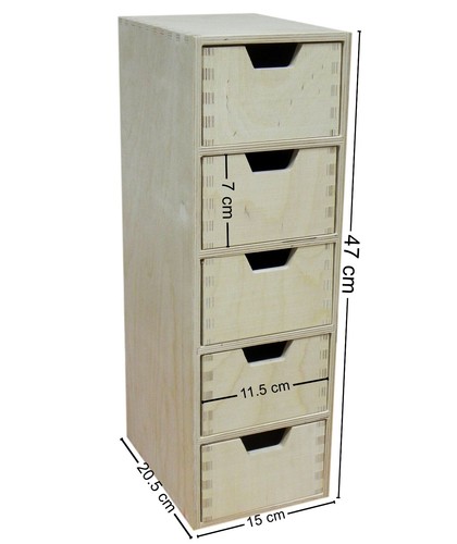 Wooden Drawer - Box Desktop Office Desk Storage Decoupage Unpainted 5 drawers - Picture 3 of 9