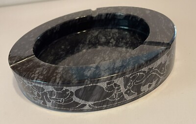 Vintage Marble Onyx Stone Ashtray Heavy MCM 8  Round Decor Design On Edge Unique
