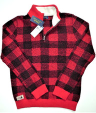 NWT 109 Polo Ralph Lauren Boys Plaid Red/Black Wool Blend Sweater Size XL 18-20