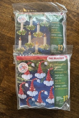 The Beadery Ornament Kit Lot 2 Santa Hat & Candle Sticks Beaded Crafts USA