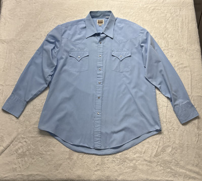 Vintage Ely Plains Western Shirt XL Pearl Snap Blue Long Sleeve Lightweight