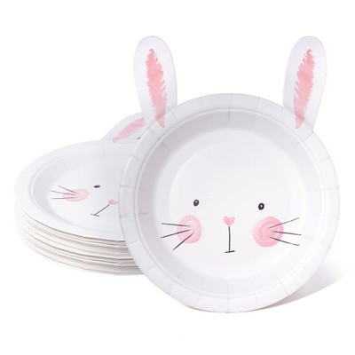 Bunny Birthday Decoration Paper Plate Easter Rabbit Party Supplies Pink 24 PCS