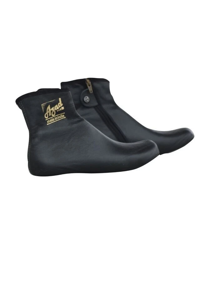 Black Azad Premium Leather Zipper winter Socks Footwear/High Ankle Khuffs.