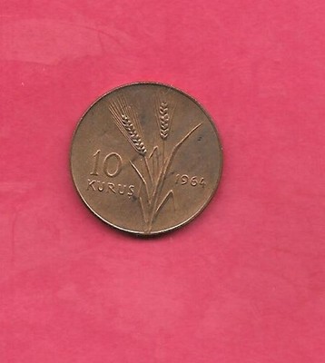 TURKEY KM891.1 1964 10 KURUS UNCIRCULATED NICE OLD VINTAGE COIN