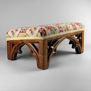 Antique 19th C Ecclesiastical Gothic Carved Wood Oak Prayer Stool Footstool