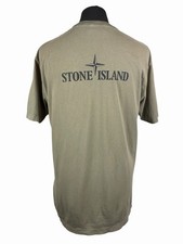 Stone Island Logo Print T Shirt Men's Khaki Green Cotton Crewneck Top T Shirt XL
