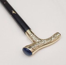 Wooden Walking Cane Brass Derby Handle Decorative Inlay 3 Piece Walking Stick