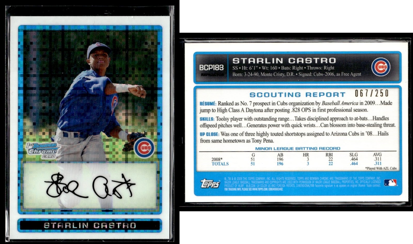 2009 Bowman Chrome 1st First Starlin Castro #BCP183 Xfractor #/250 view 3