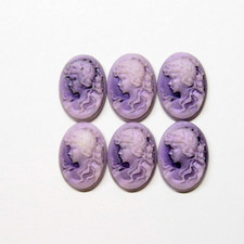12 Vintage White Over Purple 25x18mm Young Woman Left Face Resin Cameos Cabochon