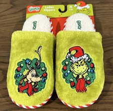 Dr. Seuss Max  Grinch Slippers Ladies Slip-On Sherpa Christmas M 7/8 NWT