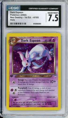 Dark Espeon (1st Edition) graded CGC 7.5 for sale on eBay