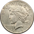 1928 Peace Silver Dollar $1, About Uncirculated AU, Cleaned & Damaged