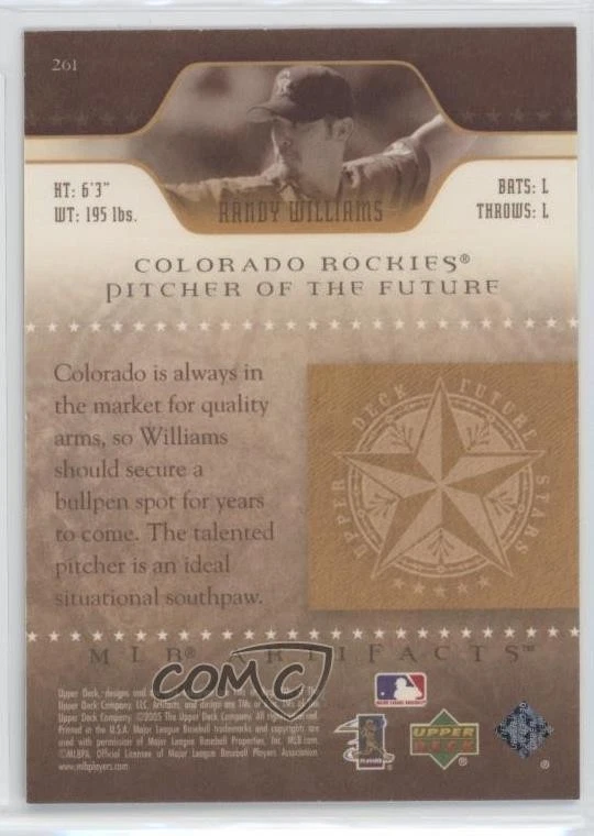2005 Upper Deck Artifacts Future Stars Blue /100 Randy Williams #261 - Image 2 of 2