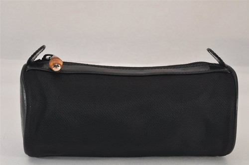 Autentica GUCCI Vintage Bamboo Pouch Borsetta GG Nylon Pelle Nero Spazzatura 9895M - Foto 2 di 10