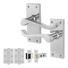 Chrome Victorian Scroll Door Handles Internal, Bathroom, Latch, Lock Lever Sets