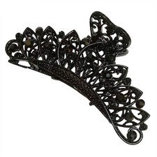 Lady Women Black Retro Flowers Hair Claw Clip Vintage Rhinestone Alloy B 