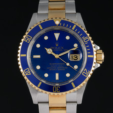 Rolex Submariner Date 16613lb Blue No Holes Gold & Steel 40mm Watch - D Serial