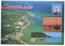Traverse City Mi Waterfront Aerial View 2001 Postcard Continental Chrome 