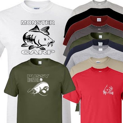 Fishing t shirt choose from novelty pussy hunter monster carp or carp on chest