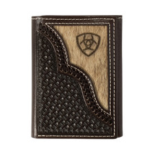 Ariat Men's Calf Hair Trifold Chocolate Brown Leather Wallet A3562747