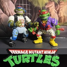 Vintage 1991 TMNT Classic Rocker Leo & Rappin' Mike Figure Lot (2)