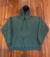 Vintage 1990 s/Y2K Plain Blank Dark Green Sun Faded Zip-Up Hoodie Men s XL