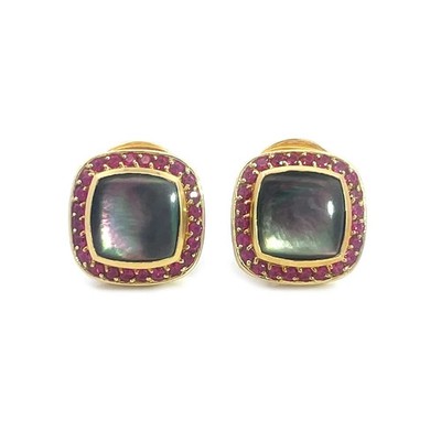 David Yurman Albion Gold Earrings Gemstone 18k Yellow Post Clip Style