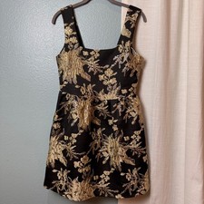 Band of the Free Dress Women S Black Gold Floral Brocade Mini Square Neck