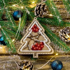 DIY Bead embroidery kit on wood Christmas Three Decoration Craft gift