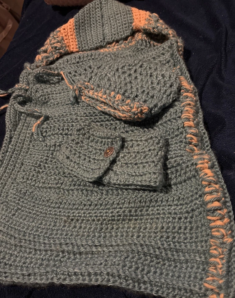 New HOODED BABY BUNTING WITH BUTTONS Handmade Newborn CROCHET Includes Hat Scarf - Image 3 of 3