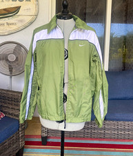 Olive green white Nike vintage windbreaker jacket with a collared zip-front