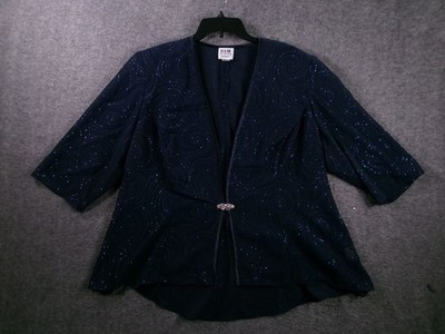 RM Richards Jacket Womens 20W Navy Sequin Swirl Evening Open Front Brooch Clasp