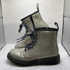 Dr. Martens 1460 J Youth Boots Girls 3 Silver Iridescent Leather STORE MODEL