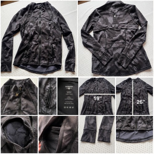 Lululemon Define Jacket Black Camo Full Zip Thumbhole Pockets Womens Size 8