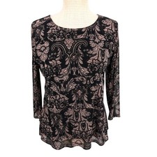 VTG Pink Black Mesh Top Petite L Moody Baroque Layer Y2K Whimsigoth Grunge Vampy