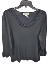 Victor Costa Occasion Top Womens XL Black Scoop Neck Ruffle Sleeve Deco Neck