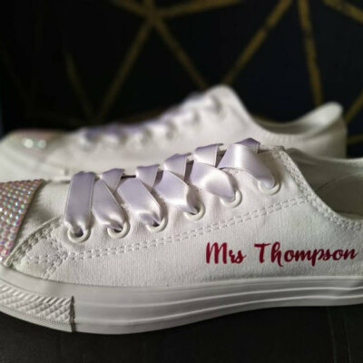 Wedding Trainers converse iron on vinyl transfer personalised shoes bride  groom UK