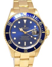 Rolex Rolex Submariner 18k Yellow Gold Blue Dial/Bezel Mens 40mm Watch B/P K 16618